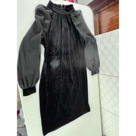 NEW!! "Calvin Klein" Black Velvet Dress Sheer Sleeve SZ 14 Dark Romance Classy - Picture 4 of 8